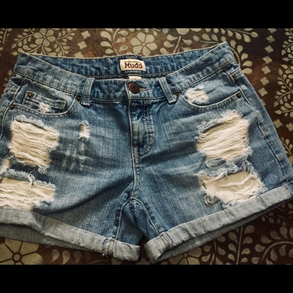 Distressed jean shorts